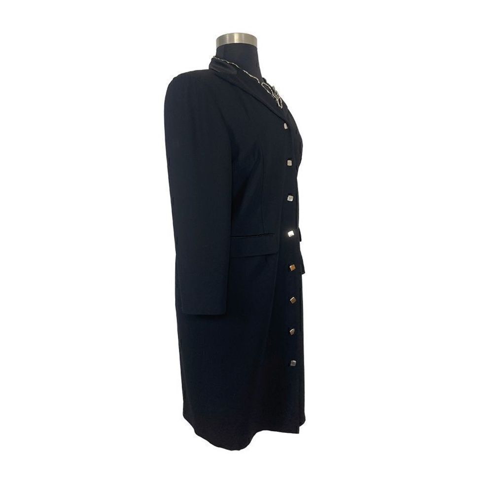 Donna Ricco 16W Black Trench Coat 1990s Vintage Princess Seam Evening Jacket - Picture 5 of 7
